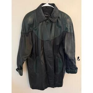 Pelle Womens Leather Trench Coat Jacket Size M Vintage Two Tone Black Green